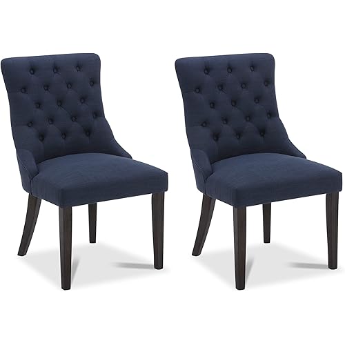 CHITA Farmhouse Tufted Dining Chairs, Modern Upholstered Chairs, Fabric High Back Dining Room Chairs Set of 2,Insignia Blue