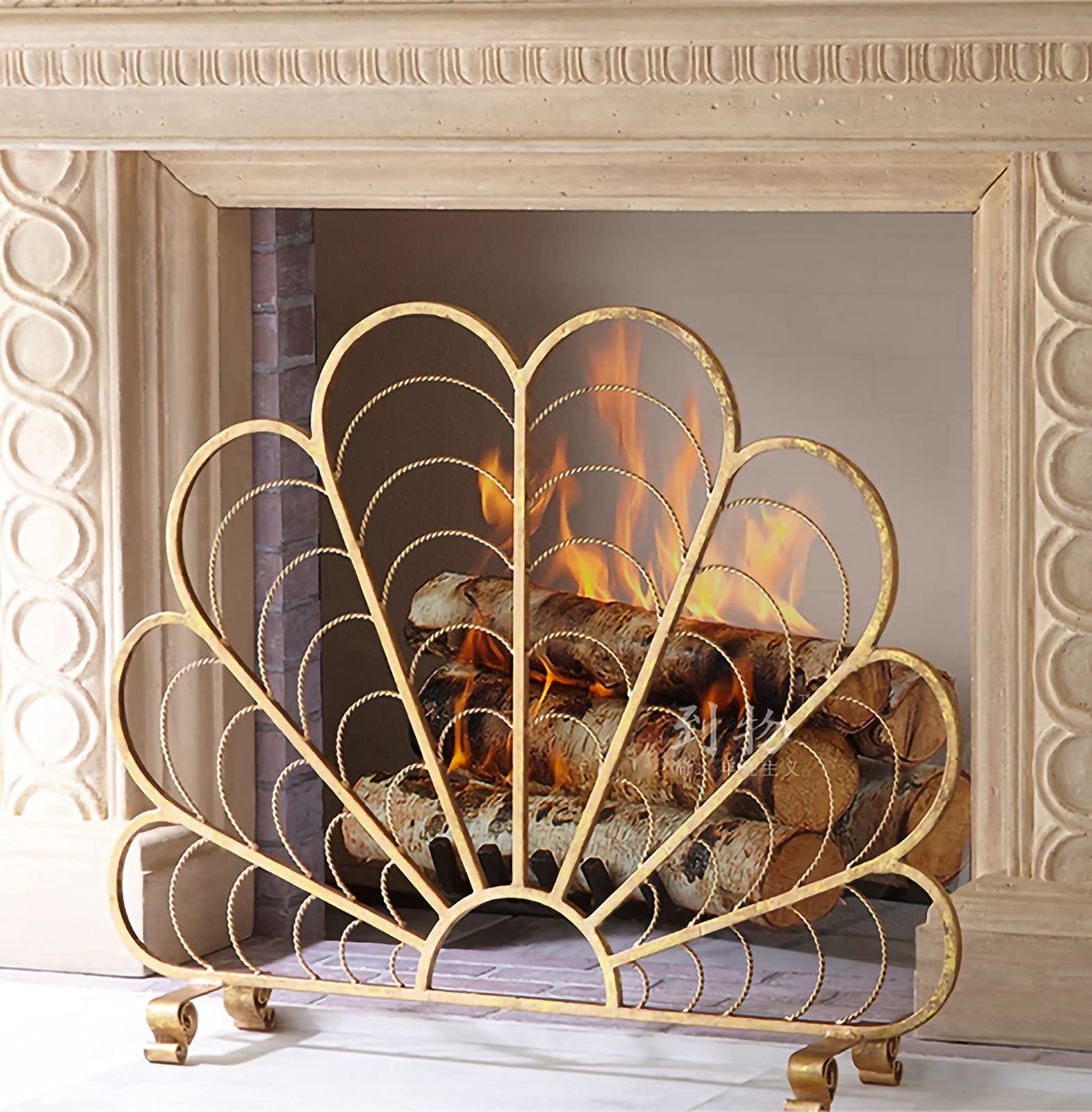 Protezione per Camino Fire Guard Gold, Protezione per Camino Spark con Design a Rete, Pannello per Camino Indipendente per Camino Aperto, stufe e Griglie, 2 Stili.Gold-Without Net