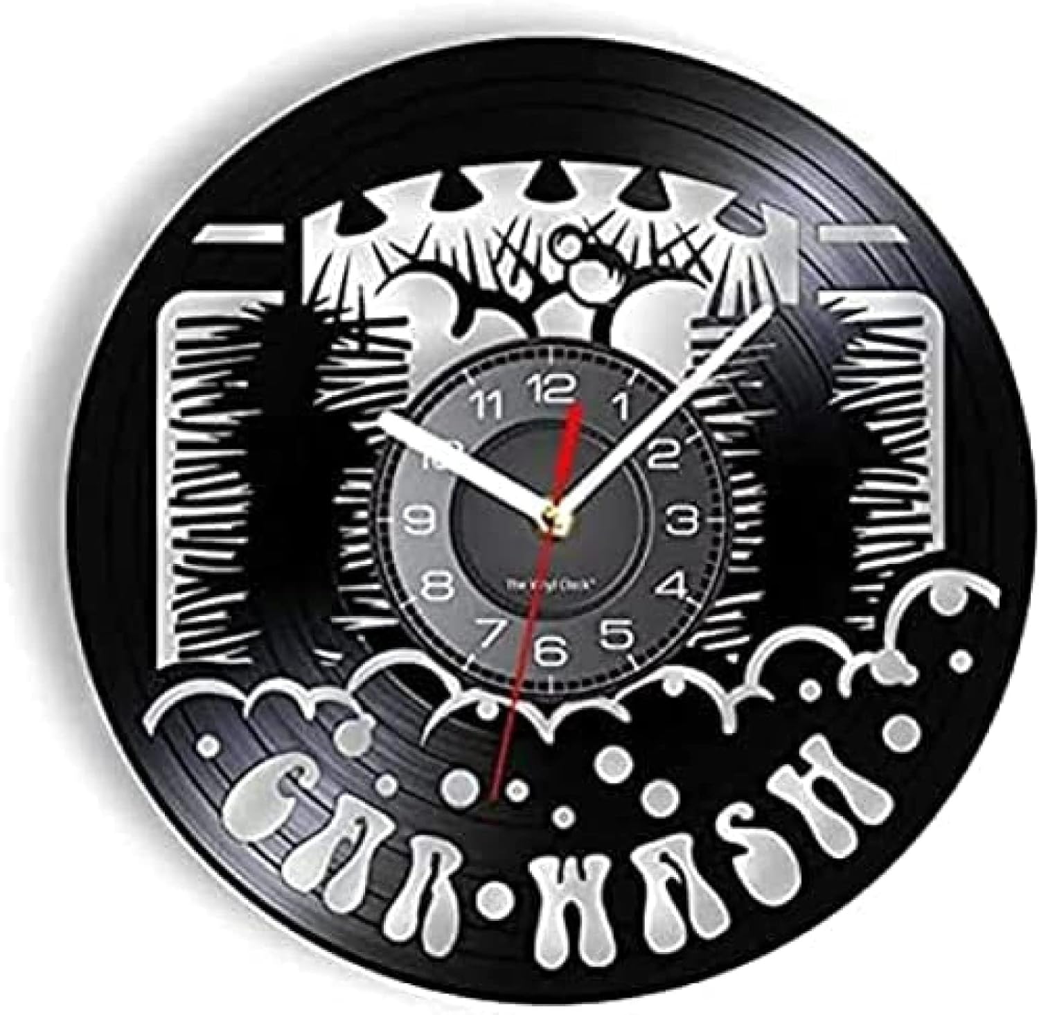 Wall Clock Battery Operated Silent Non-Ticking 12 Inch Car Wash Themed Decorative Wall Clock Car Service Center Auto Maintenance Center Garage Vinyl Wall Watch Retro Wall Decor Craft