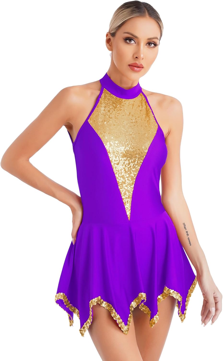 Vestito Da Danza Con Paillettes - Senza Maniche, Body Per Ballo Latino E Pattinaggio - Foto 4