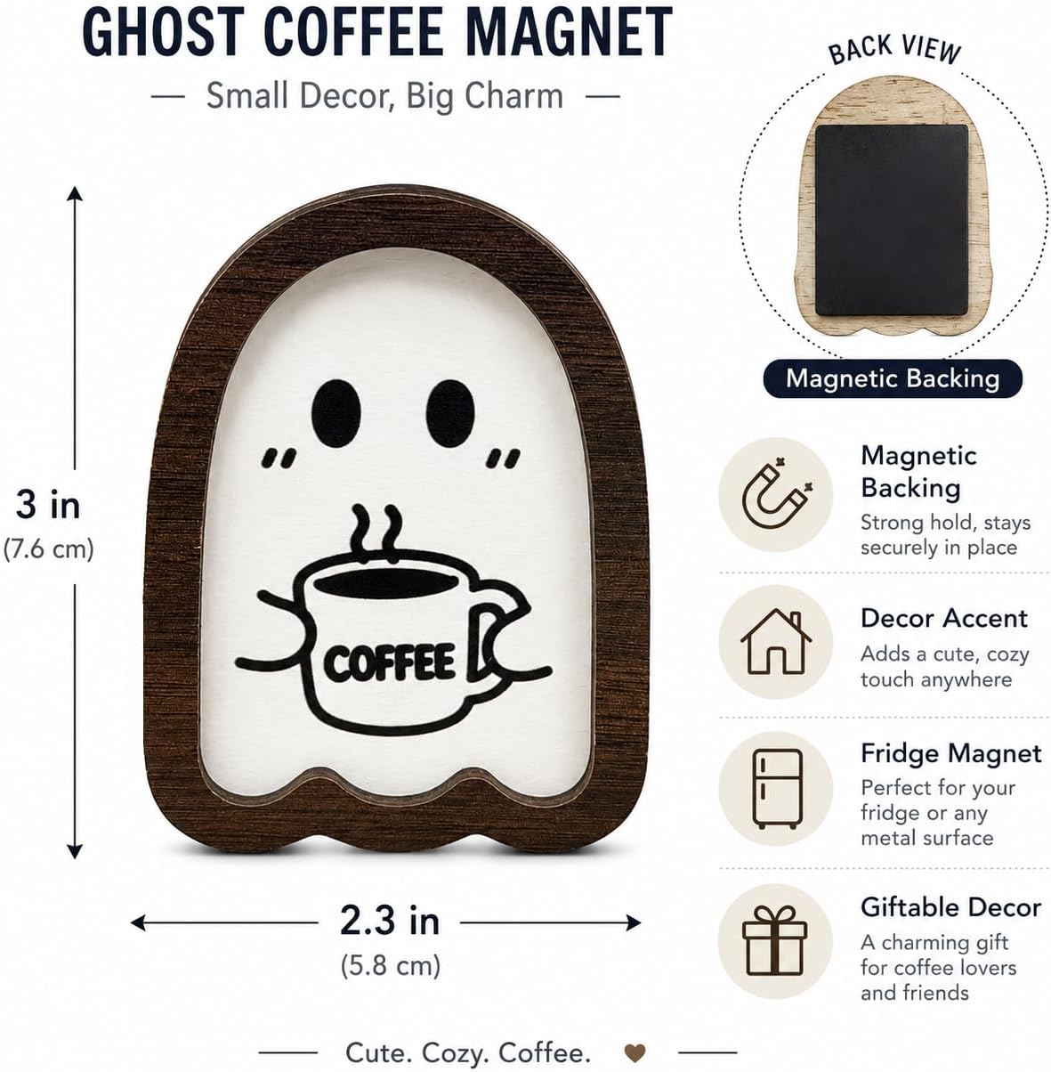 1Pcs Halloween Miniature Sign, Framed Coffee Ghost With Magnet Wood Halloween Tiered Tray Decor, Miniature Rustic Farmhouse Magnet Ghosts Wood Sign, Strong Magnetic for Fridge Locker & Whiteboard image 2