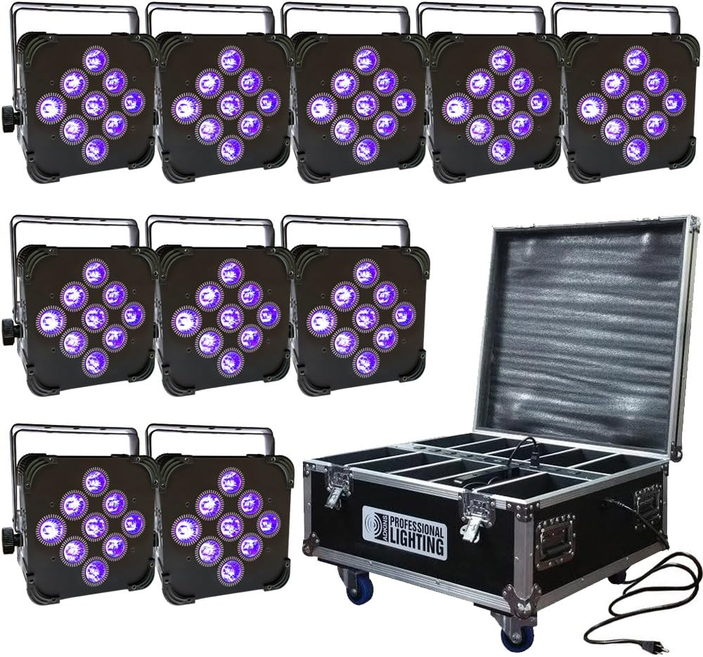 LED Battery Powered Wireless DMX - 16 Hour - 10 Lights w/Case - 9x6W RGBAW+UV - Wedding Up Lights