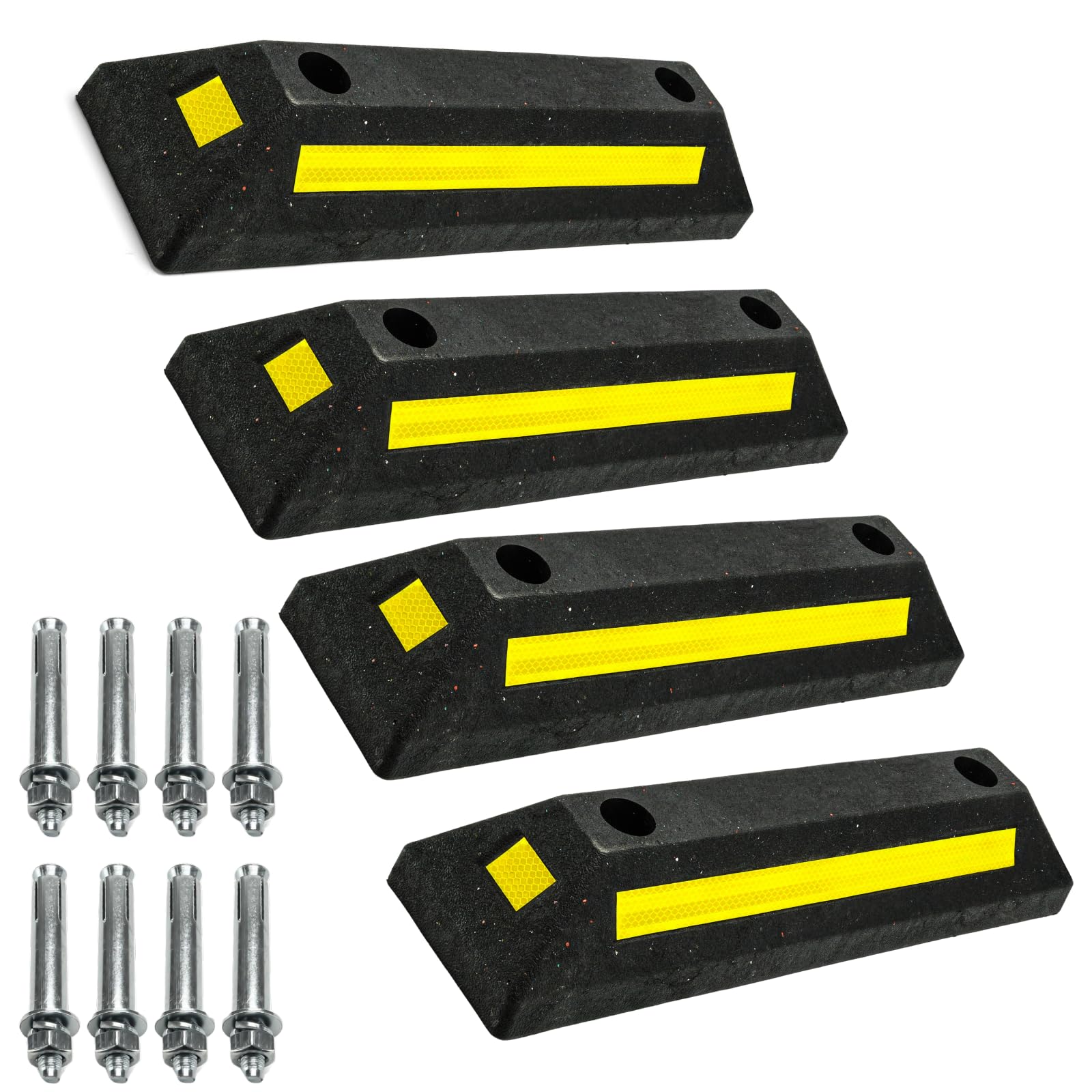 4x Radstopper 56cm aus recyceltem Gummi mit 4 Reflektoren – Umweltfreundliche Parkplatzbegrenzung für PKW, SUV & Transporter – Robuste Parkhilfe für Garage, Stellplatz & Außenbereich (4x Stück)
