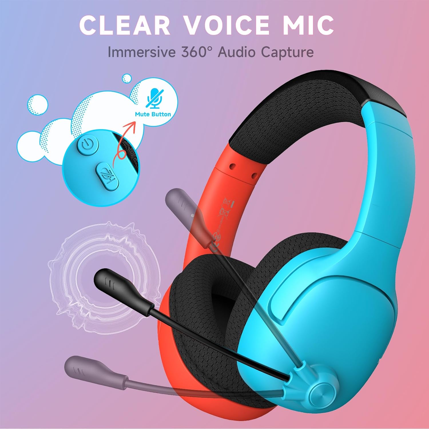 Wireless Gaming Headset for Nintendo Switch/Lite/OLED, Wireless Gaming Headphones with Mic for Nintendo Switch 2/Fortnite/Sports - Red/Blue 4 71GyG6R1RYL. AC SL1500