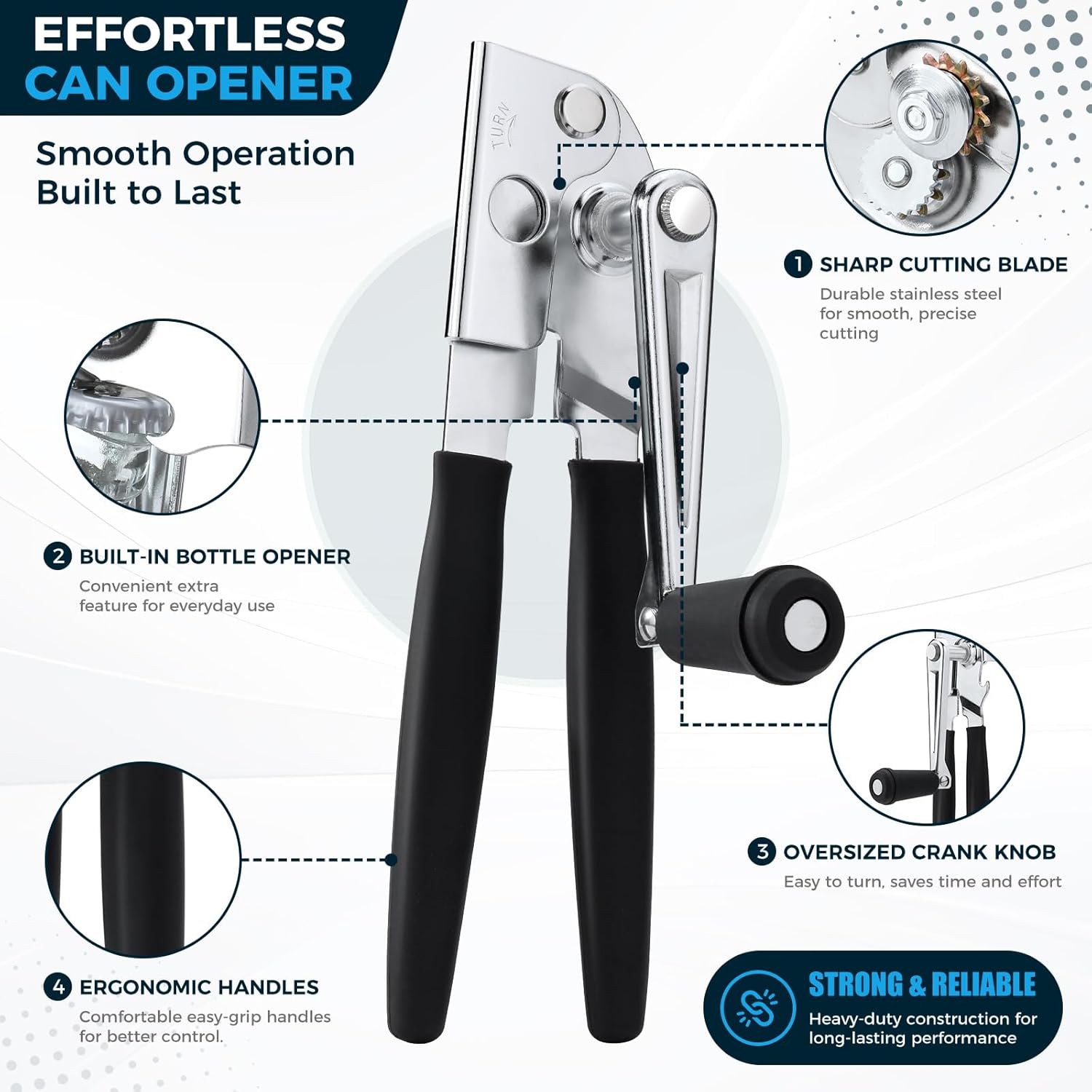 NUFR Crank Can Openers Manual,Heavy Duty Commercial Can Opener with Rubber-coated Long Handles