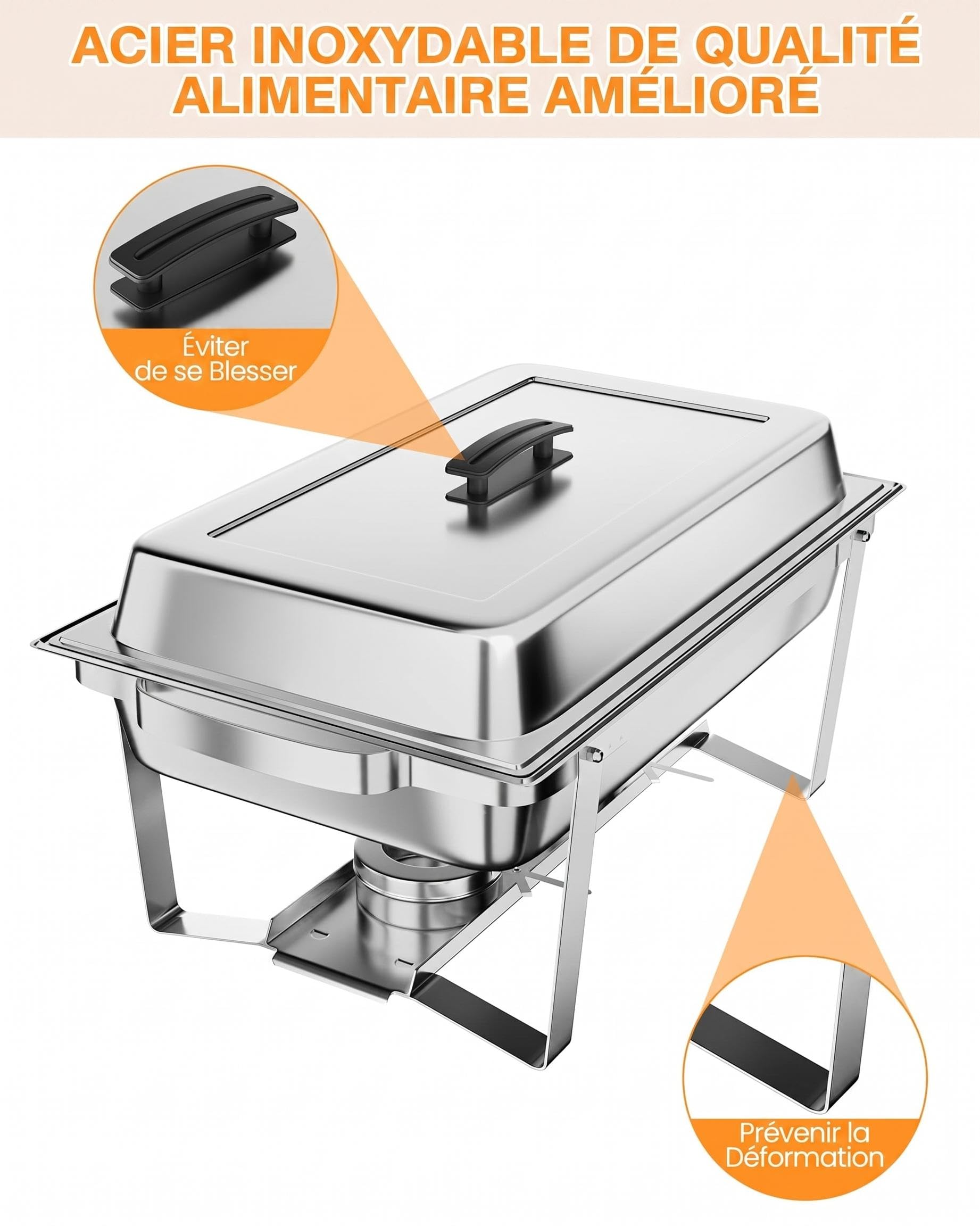 Lot de 2 Chafing Dish Buffet 9L-Plats Buffets Chauffants-Acier Inoxydable | Avec Couvercles INOX et Cadre Pliable