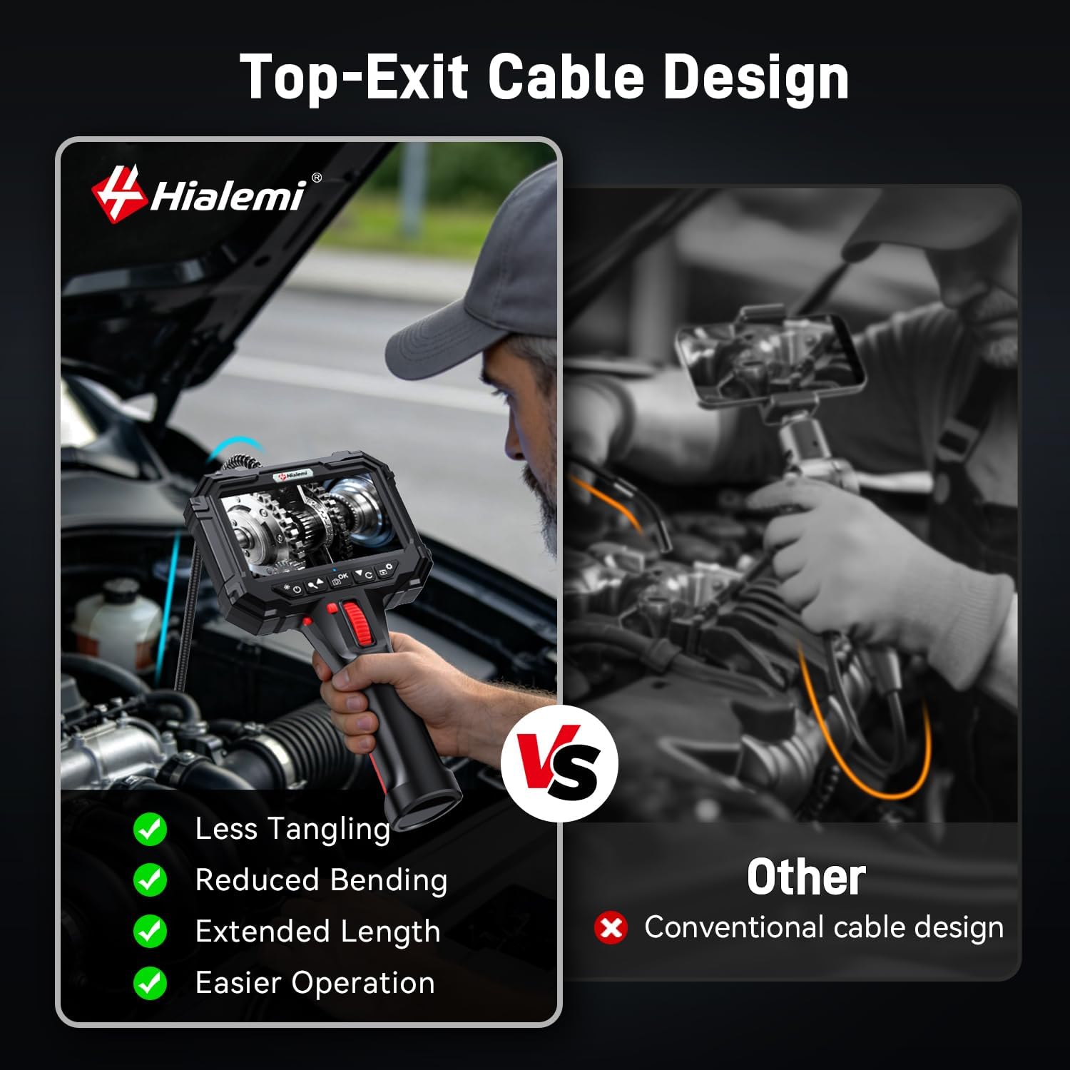 Two-Way Articulating Borescope with Probe Hover Lock, 6.2mm Endoscope Camera with Light, 5" IPS/ 1080P/ 0.24in, 5.0FT Semi-Rigid Snake Camera, Industrial Endoscope for Mechanical Inspection