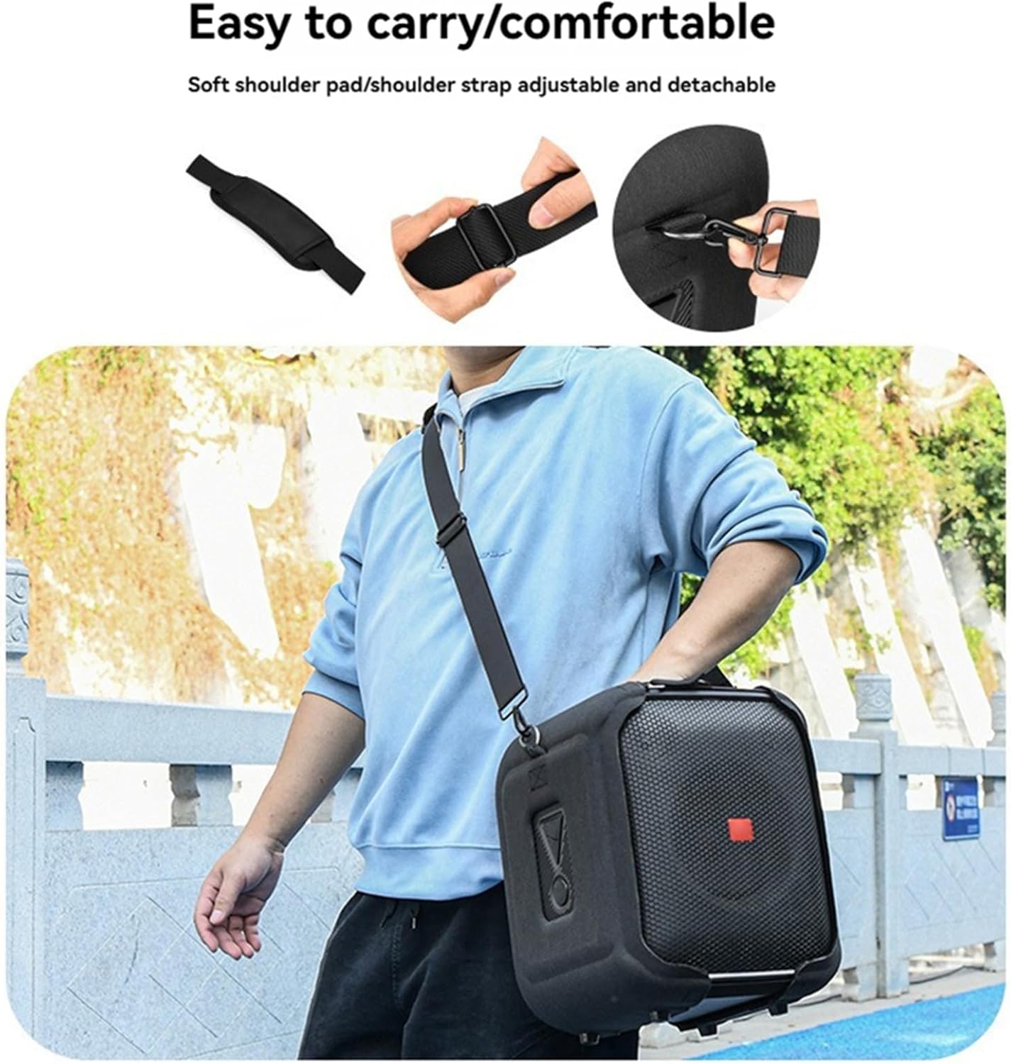 Portable Speaker Protective Cover for JBL Partybox Encore Essential, EVA Hard Shell Case Travel Carrying Case Cover with Shoulder Strap