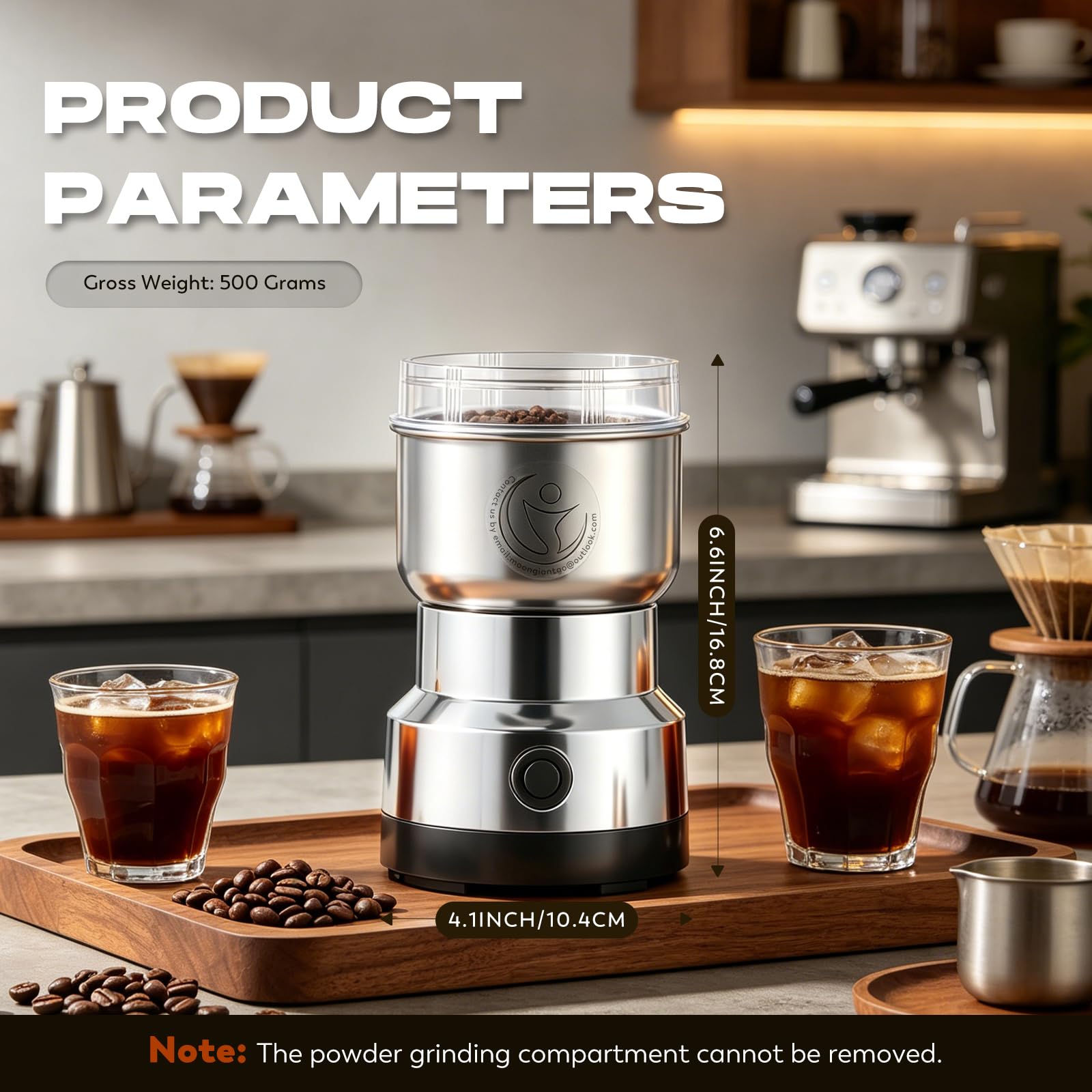 Moongiantgo Moulin à Céréales Multifonctionnel 200W 14500rpm, Moulin à Café Ultra-Fin, 300ml Broyeur à Épices Électrique Portable, Acier Inoxydable, Parfait pour Matières Sèches, Herbes, Café (Argent)