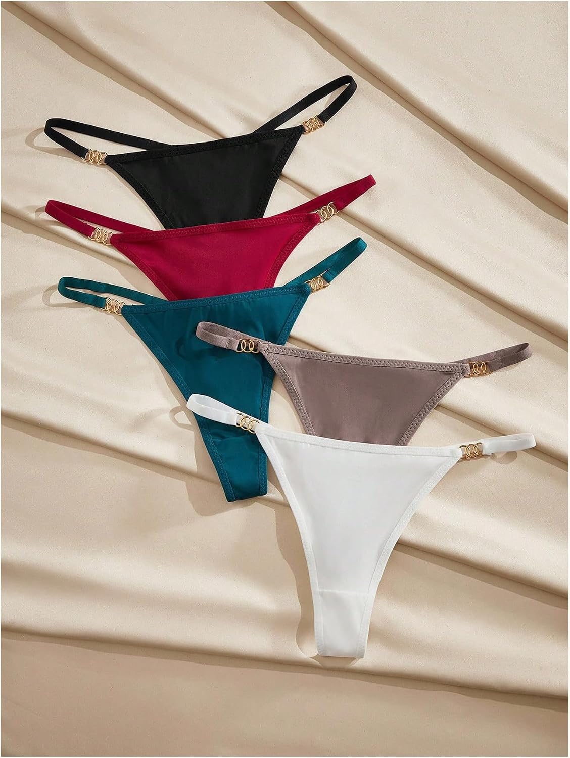 SweatyRocks Women's 5 Pack Thong Panties Ring Low Rise Breathable Cheeky Underwear