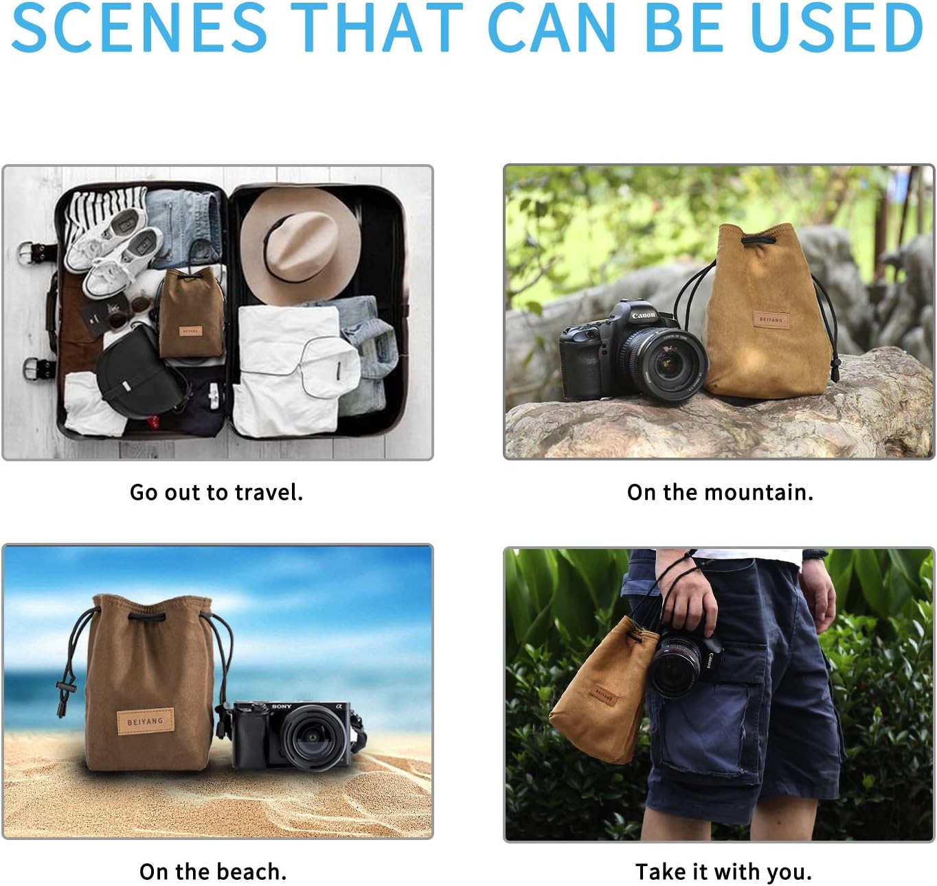 BEIYANG Drawstring Bag Mirrorless Digital Camera Case, Waterproof Shockproof DSLR Bag Portable Soft Lens Case