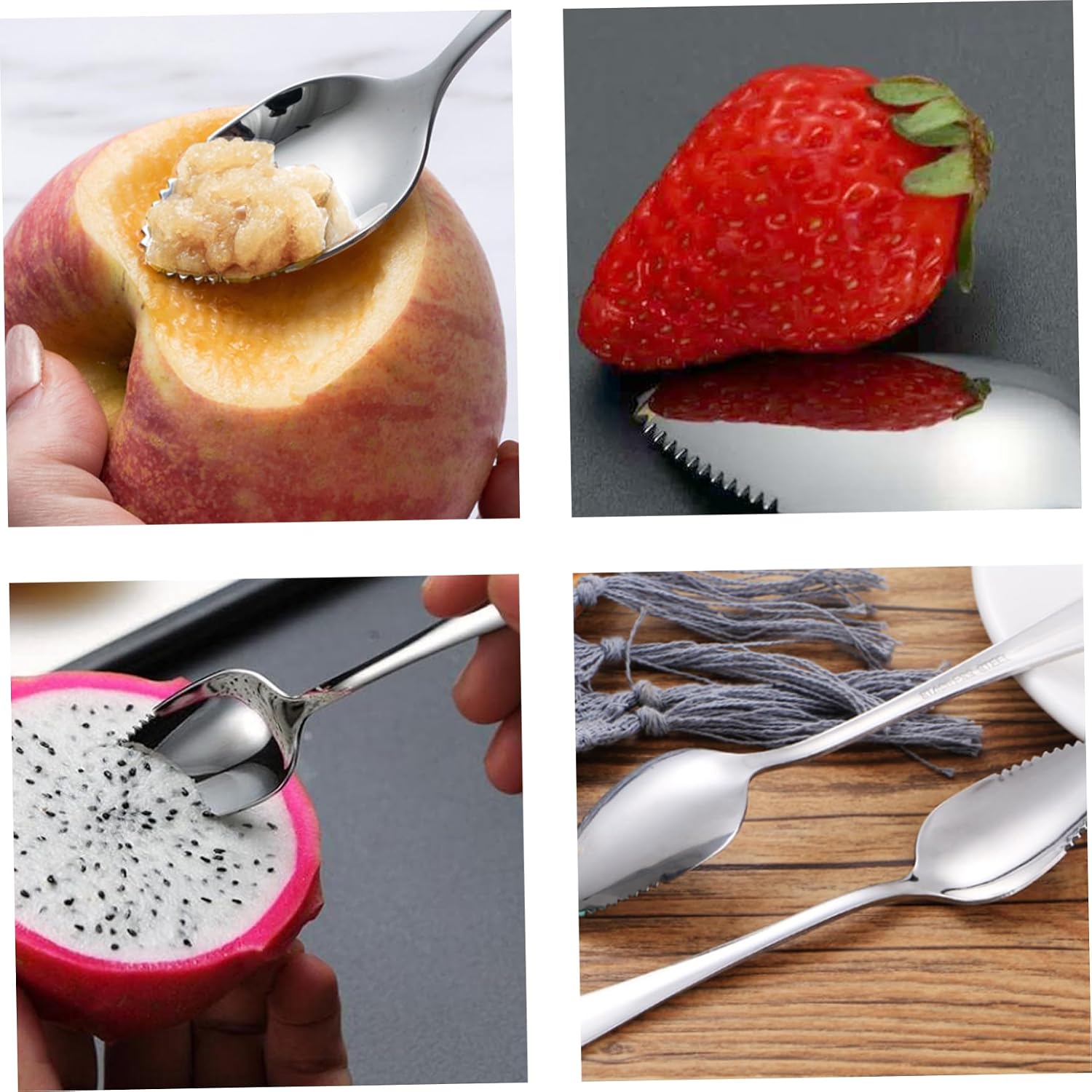 Grapefruit Spoons with Serrated Edge 4PCS Food Grade Stainless Steel Dessert Spoons with Handle Non Stick Spoons for Kiwi Papaya Orange Ice Cream