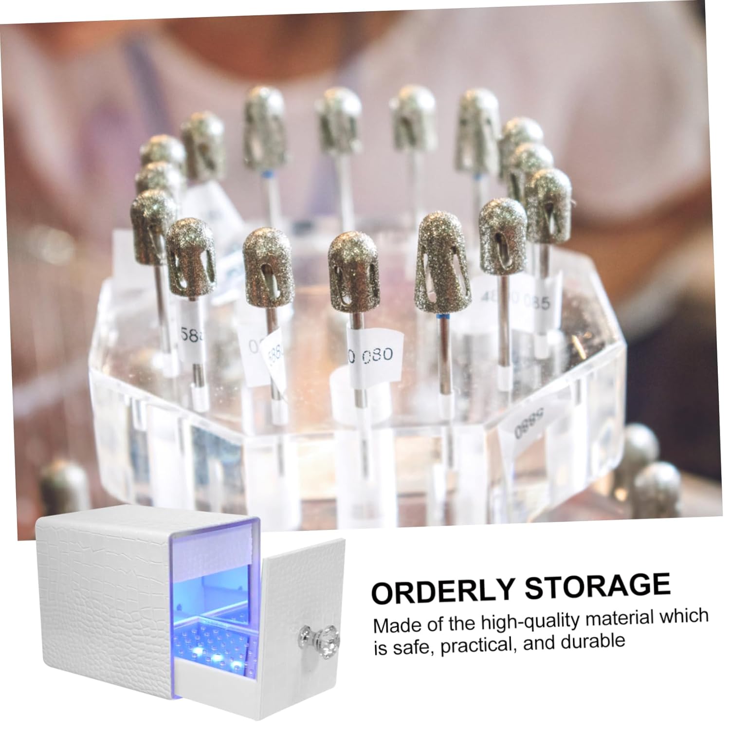 Healeved Nail Polishing Drill Box Portable Manicure Tool Organizer for Nail Art Drill Bits for Home and Salon Use Keeps Workspace Tidy