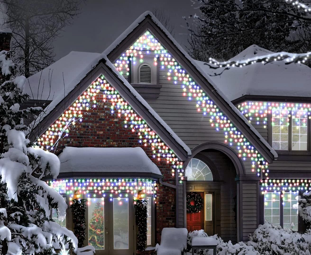 Christmas Outdoor Connectable Icicle Lights Battery Powered Waterproof with 8 Multi-Function, Timer & Memory (15m, Multi-Coloured)