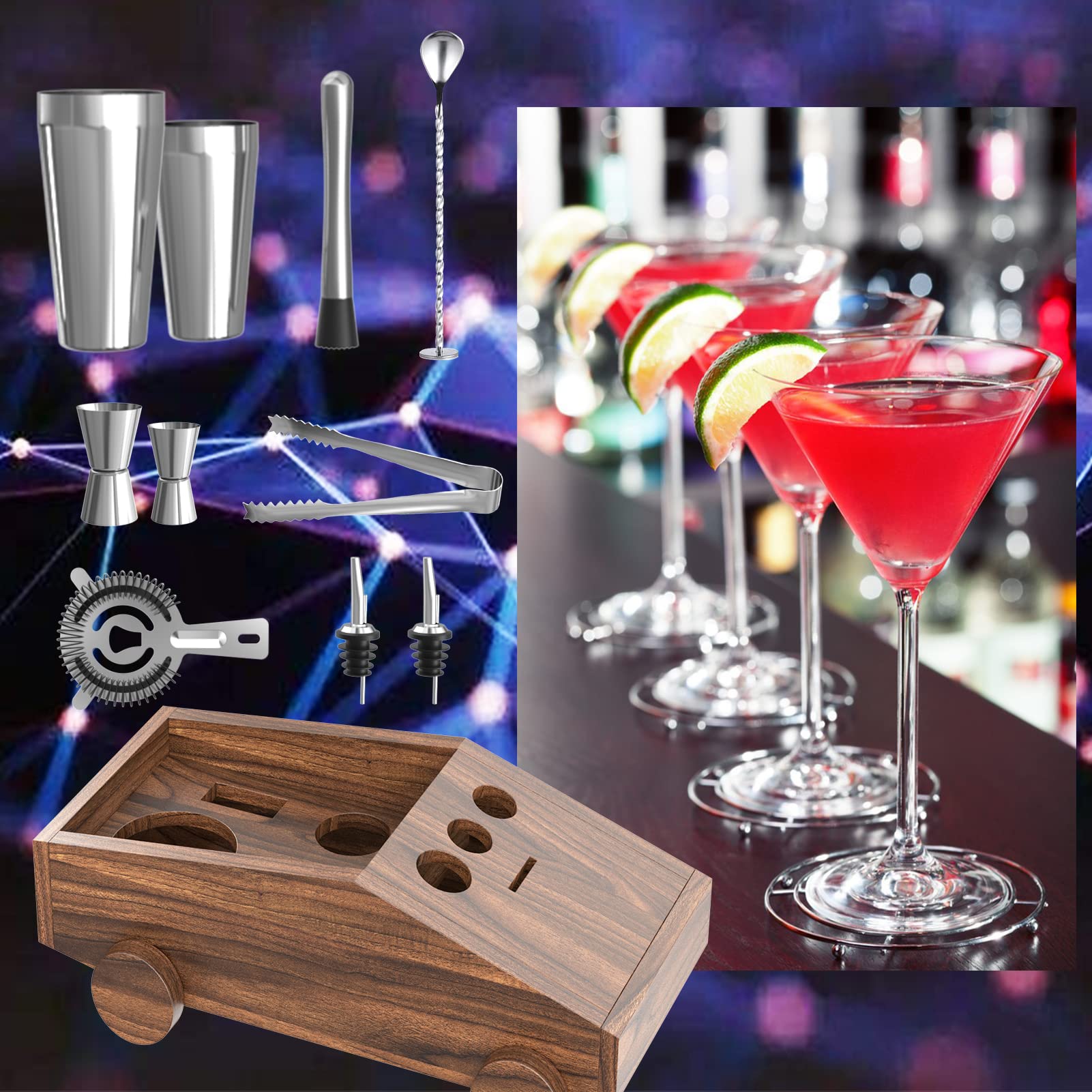 Soporte Organizador De Herramientas De Bartender - Madera Sólida, 31.2x9.5x9 Cm, Para Cócteles