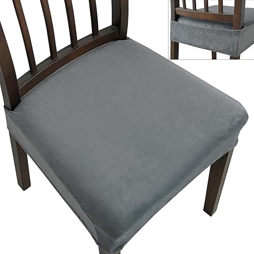 Juego de 6 fundas de asiento para sillas de comedor, de terciopelo elástico, extraíbles y lavables, para sillas de comedor (juego de 6, gris)