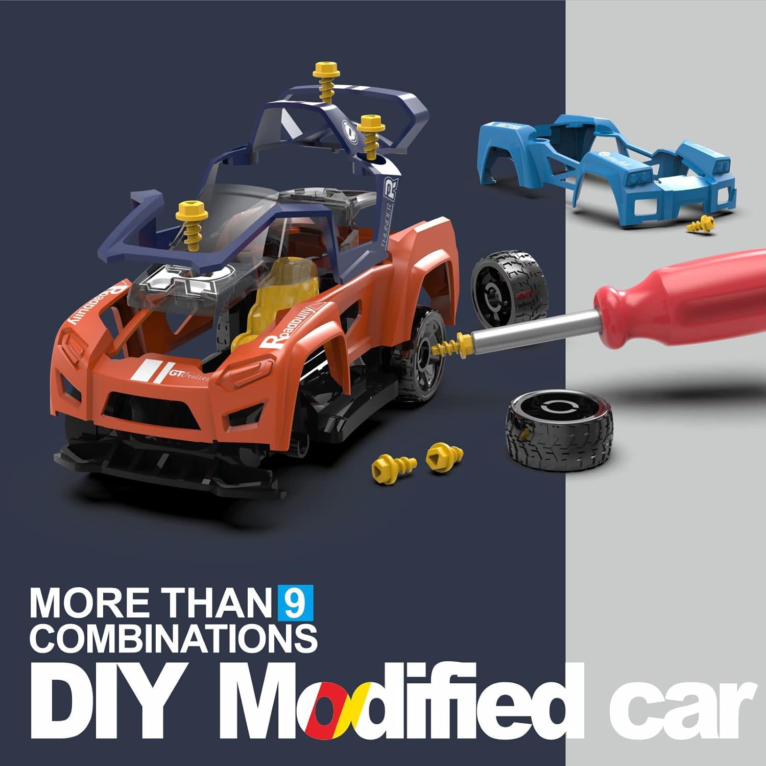 BAKAM Take Apart Toy Racing Car, Construction Vehicles Playset with Drill, Car Toys for 6 7 8 10