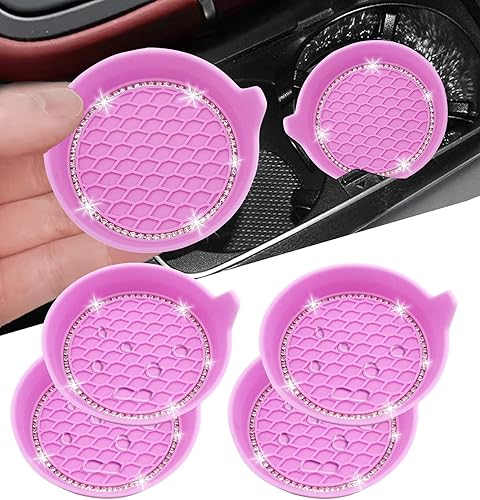 Miniatura 17 de NBTEPEM 2 posavasos de auto con diamantes de imitación, 2.75 pulgadas, antideslizantes, a prueba de golpes, universal, a la moda, para auto, con