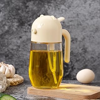 20oz/580ml 2 in 1 Oil Sprayer and Dispenser Bottle with Sticker - Spritzer Olive Oil Sprayer for Kitchen - Cooking Spray Bottle for BBQ, Air Fryer, Butter Spray and Salad Dressing (Pale Yellow)