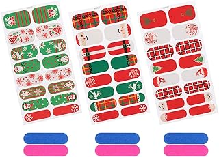 Minkissy 3 folhas de esmalte de Natal envoltórios completos para esmalte de unha, adesivos de arte para unhas para mulheres e meninas