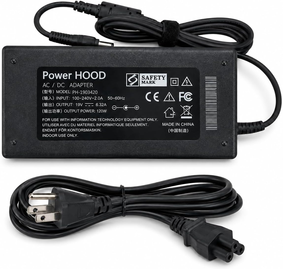 120W 19V 6.32A AC Adapter for BenQ MOBIUZ EX3210R 32" Curved Gaming Monitor | 19VDC DC19V 6320mA 120watt 120 Watts Replacement Backup Display Power Supply Cord Charger Cable PSU