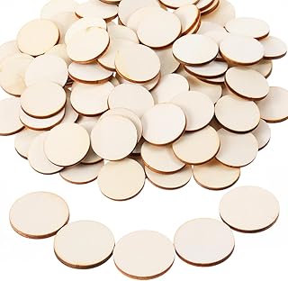 Thinp 100 Pcs 1 Inch Round Wooden Discs, Unfinished Wood Slices for Crafts Small Wood Slices Blank Natural Wooden Cutout Ornaments for DIY Craft Art Supplies Projects Decorations