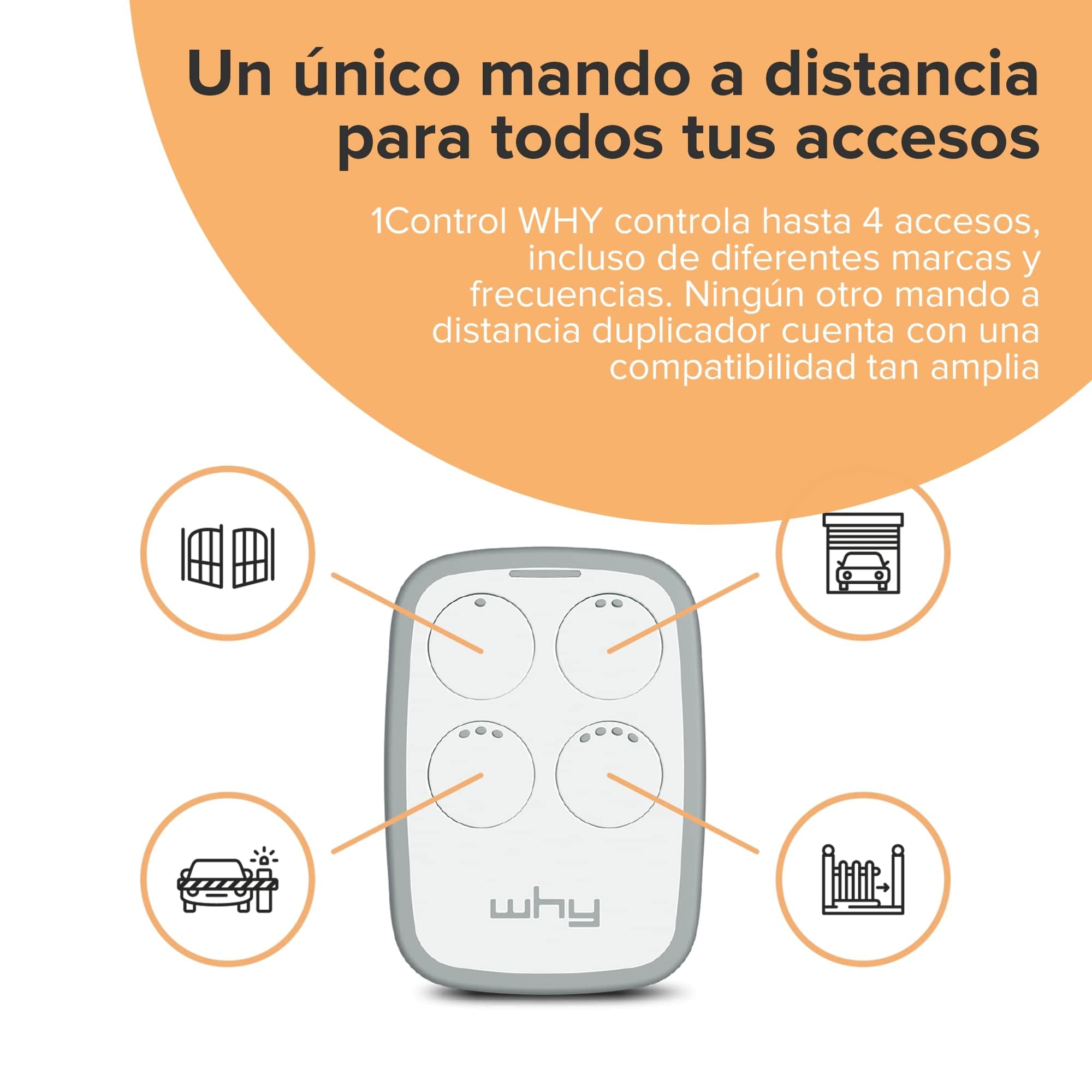 1Control Why 2 Mandos Universales para Portón y Garaje – Compatible con 750+ Modelos, Rolling Code y Código Fijo – Multifrecuencia 433-868 MHz Am/FM – Mandos a Distancia Blancos