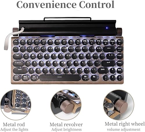 Miniatura 4 de 83-Key Mechanical Keyboard - Retro Typewriter Wireless Bluetooth Gaming Keyboard, Anti-Ghosting Blue Switch (Wood)