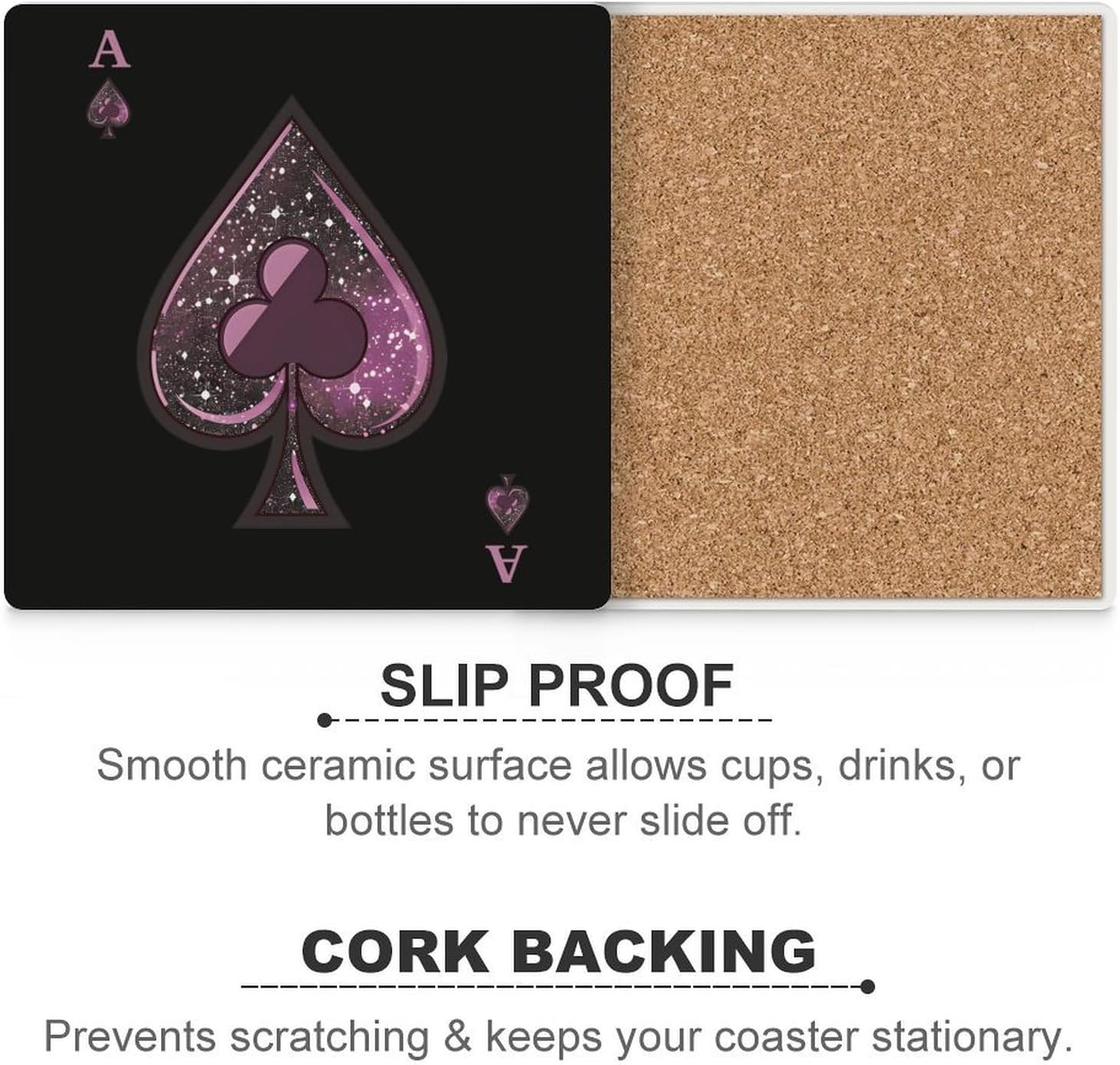 Aceses Playing Poker Card Coaster for Drinks Square Ceramic Table Coasters Stone Mat Crafts 6PCS Home Kitchen Decor