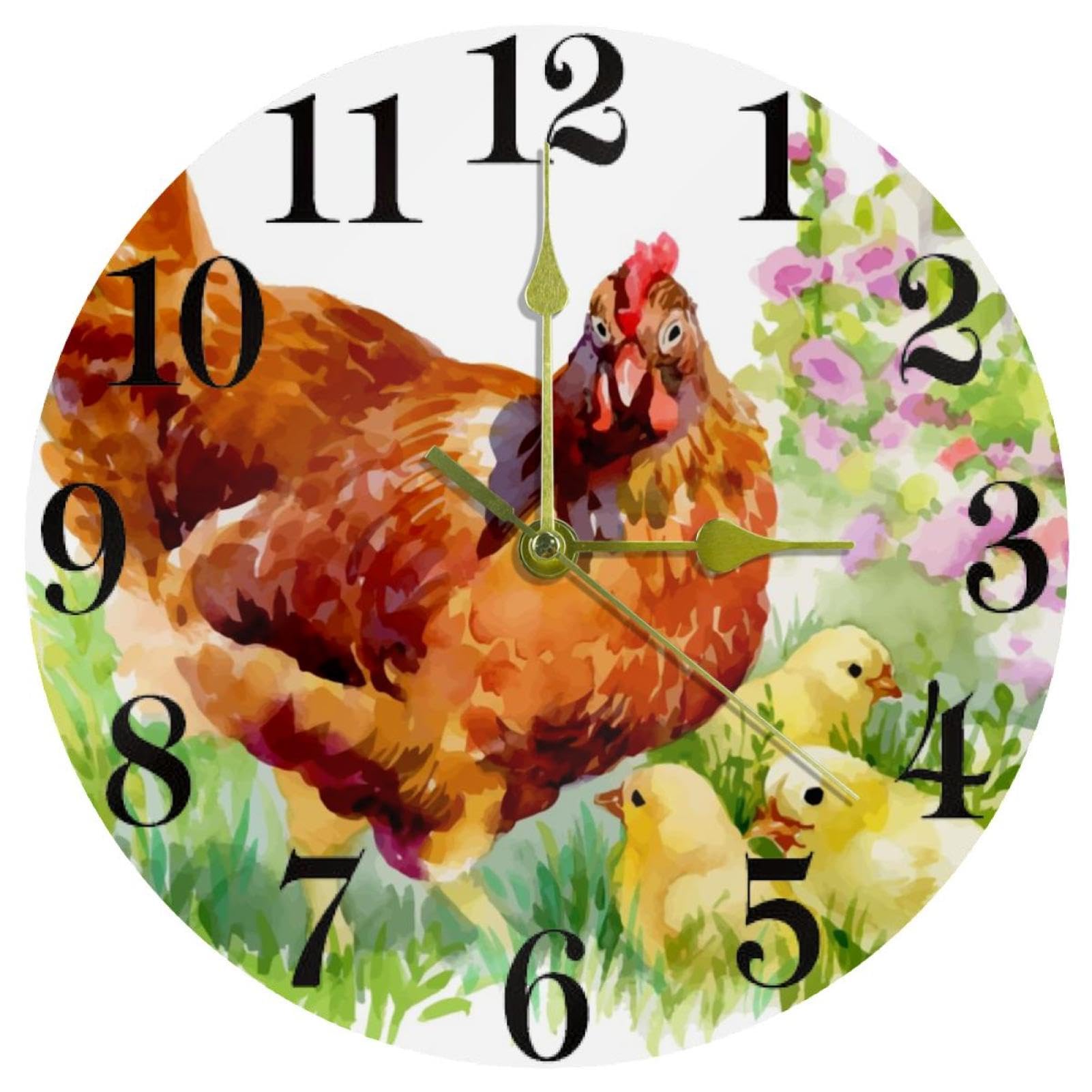 Horloge quartz silencieuse motif poule pour éliminer les bruits de tic-tac