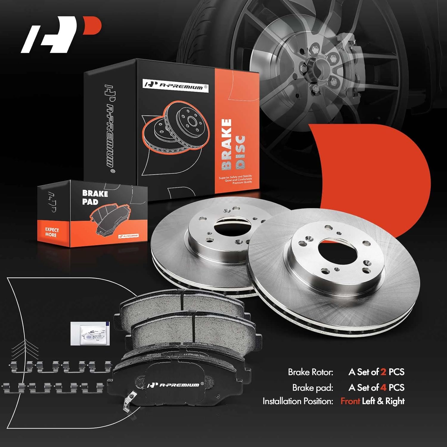 A-Premium 11.10 in (282mm) Front Vented Disc Brake Rotors + Ceramic Pads Kit Compatible with Honda and Acura Models - Accord 03-12/14-17, Civic 13-18, CR-V 02-04, Element 03-11, ILX 14-15, CR-Z 16