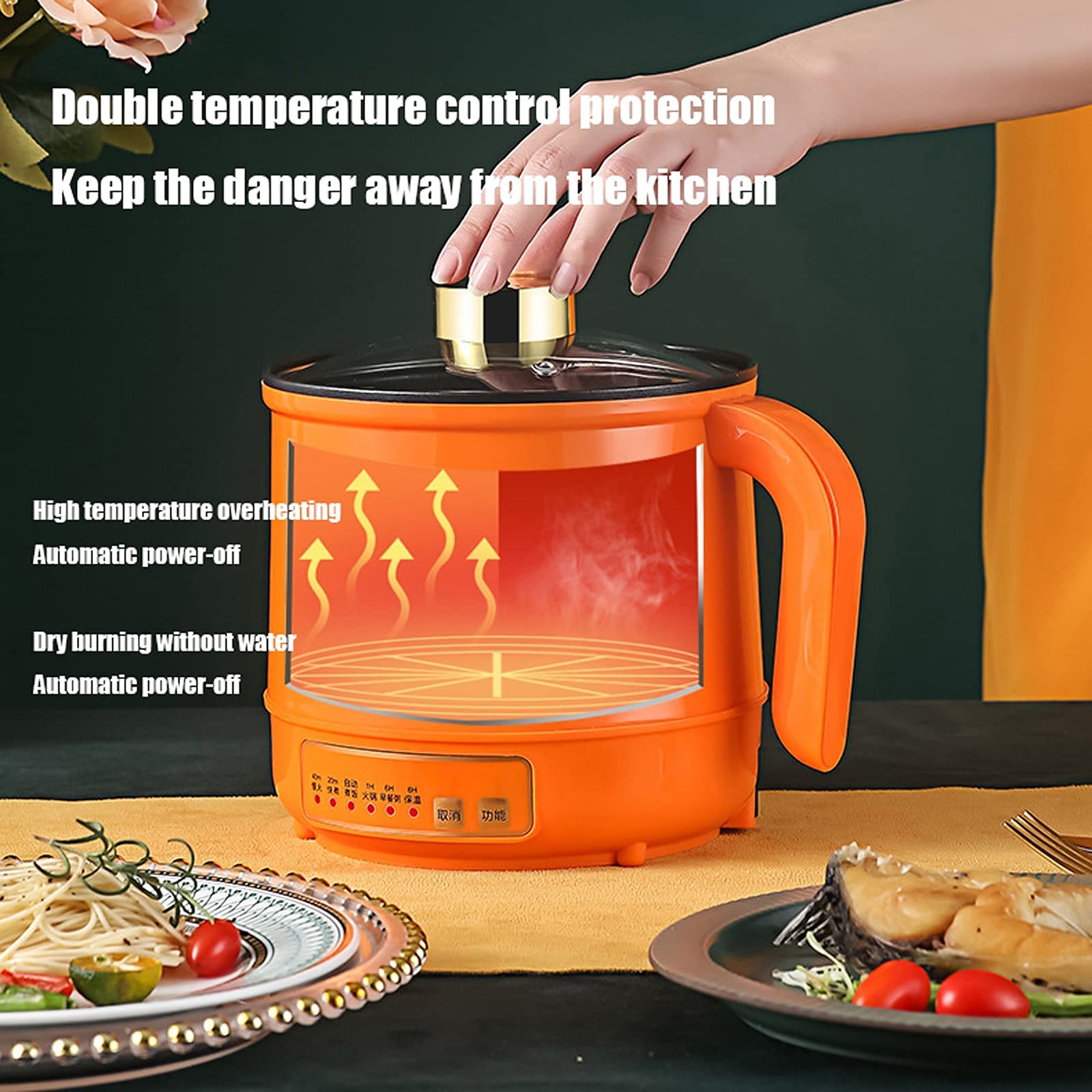 Pentola Elettrica Multiuso 2 Marce - Antiaderente, 300W/600W, Con Vaporiera, Per Zuppe, Fritture E Ramen - Foto 7