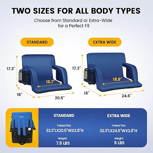 Miniatura 2 de Sheenive Asiento de estadio con soporte trasero, sillas acolchadas con respaldo y cojín, asiento plegable portátil con reposabrazos, 6 posiciones