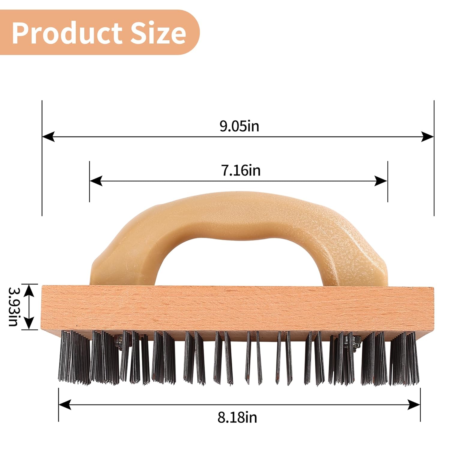 Wire Brush with Handle, Large Wire Brush for Cleaning Rust Removal Hotels Grills Welding Slags 12X8 Rows Flat Carbon Steel Wires,1PCS
