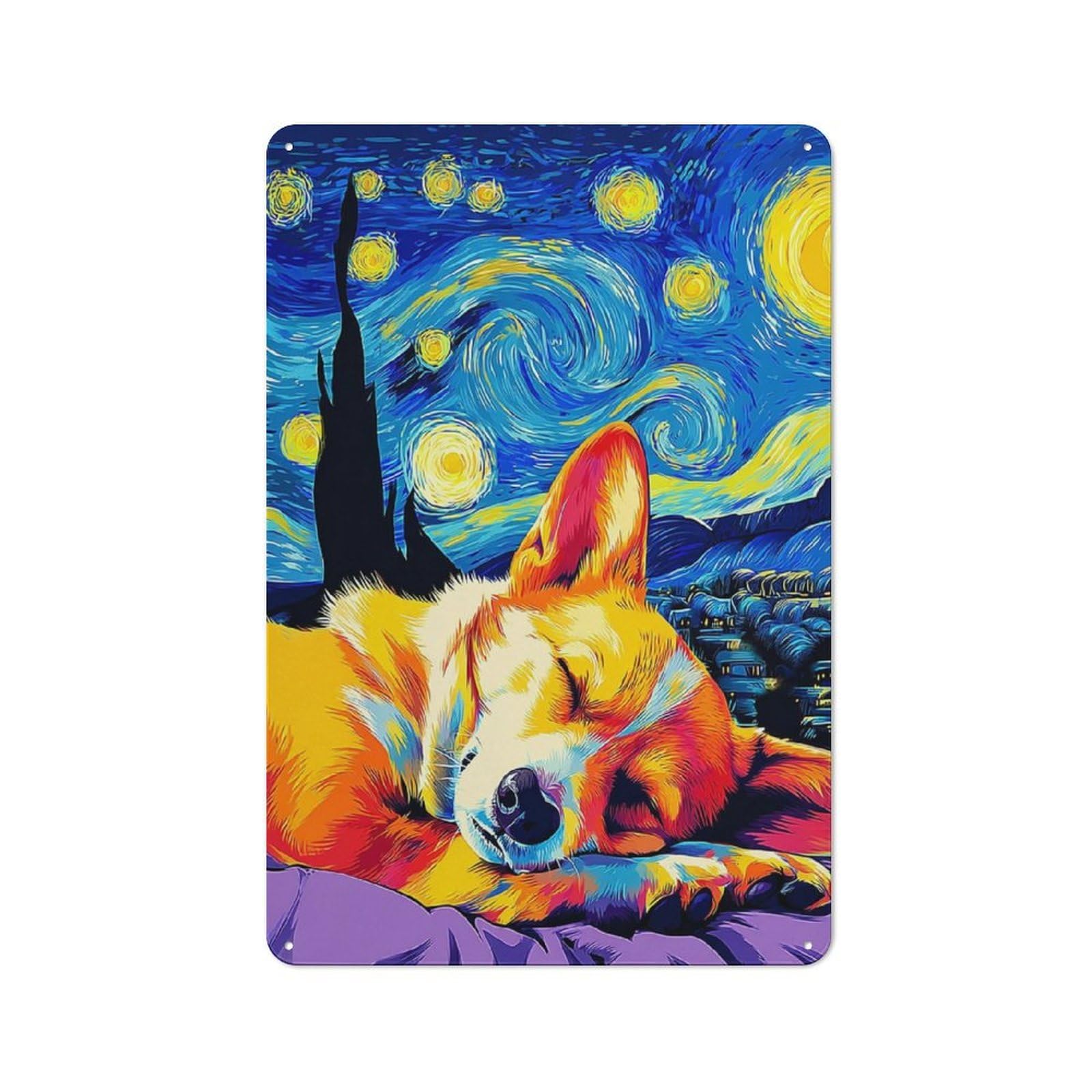 Starry Night Fox Dreamscape Smart Metal Wall Decor 30x20cm, Office Metal Sign for Office, Study, Studio Or Hallway