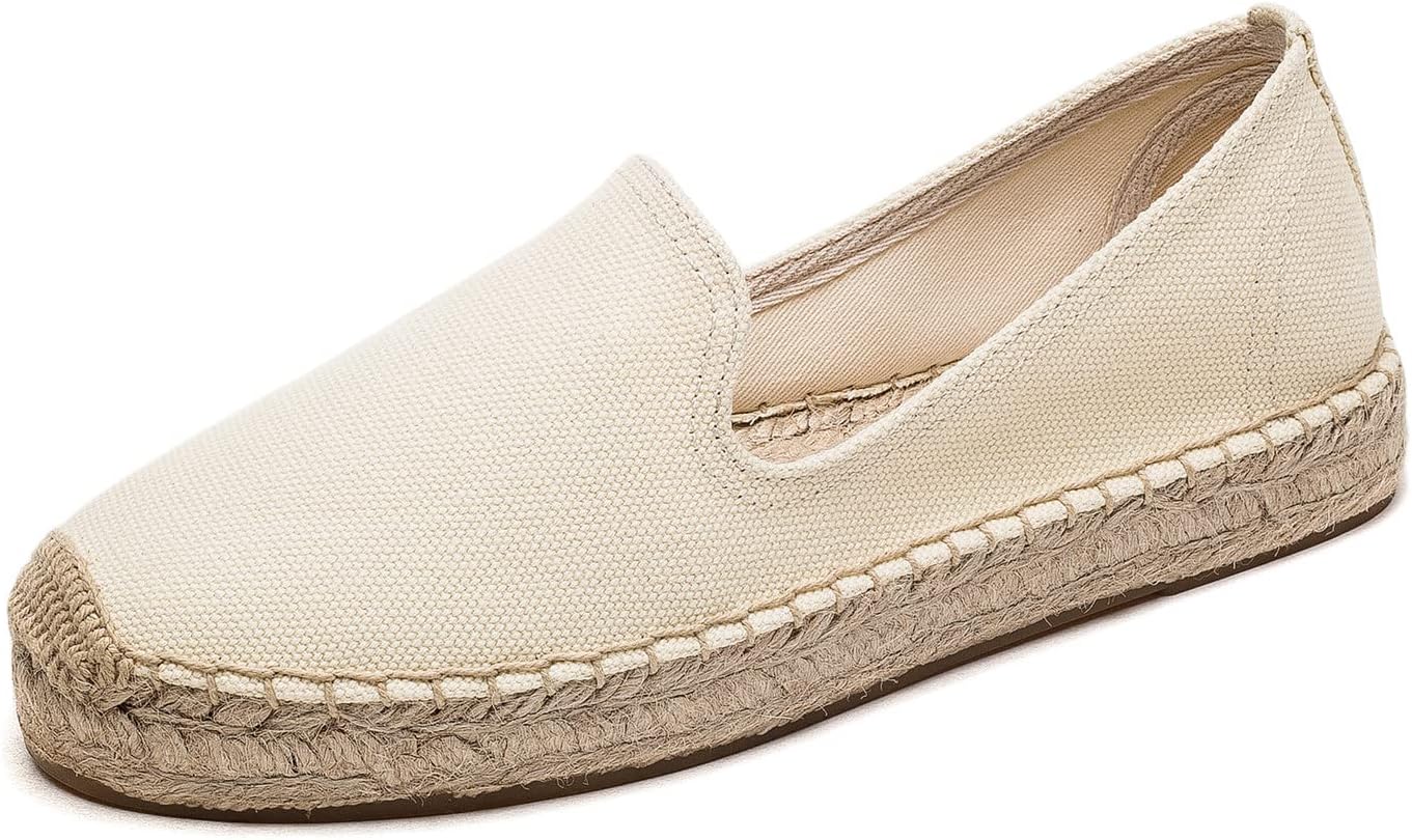 U-lite Women's Classic Slip on Flat Shoes Casual Cap-Toe Platform Simple Espadrille Canvas Loafers