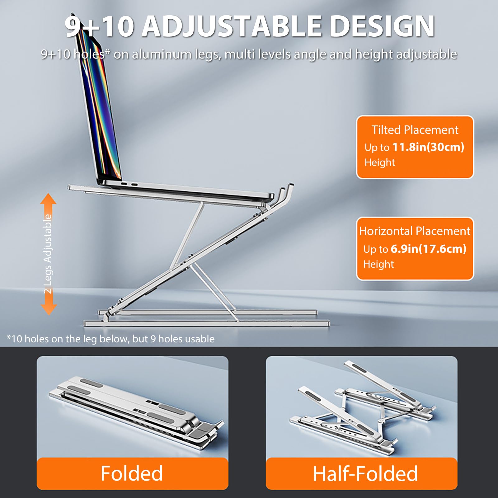 LINKEET Laptop Stand, Computer Tablet Stand Holder Riser, Multi-Angle Height Adjustable Aluminum Ergonomic Foldable Portable Cooling Holder for MacBook, iPad, Phone, HP, Dell, 2?-18?, Silver White