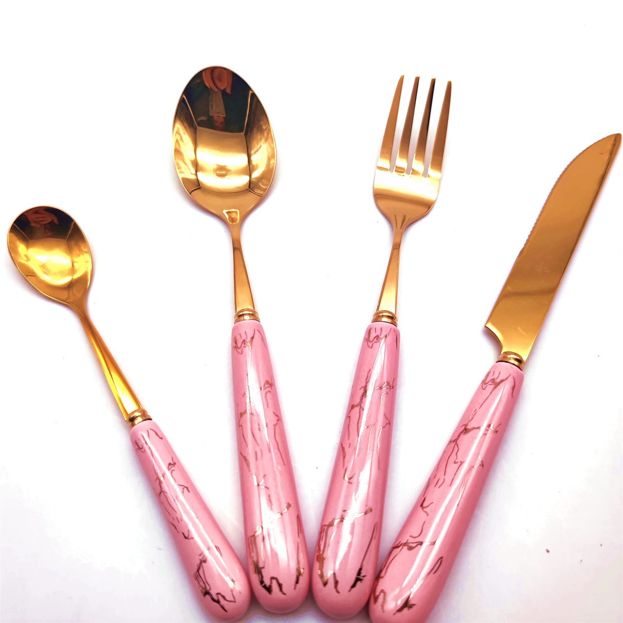 Ensemble de couverts en argenterie, 24 pièces, service table, acier inoxydable 304, ensemble avec manche céramique, fourchette, cuillère, couteau, lavable au lave-vaisselle