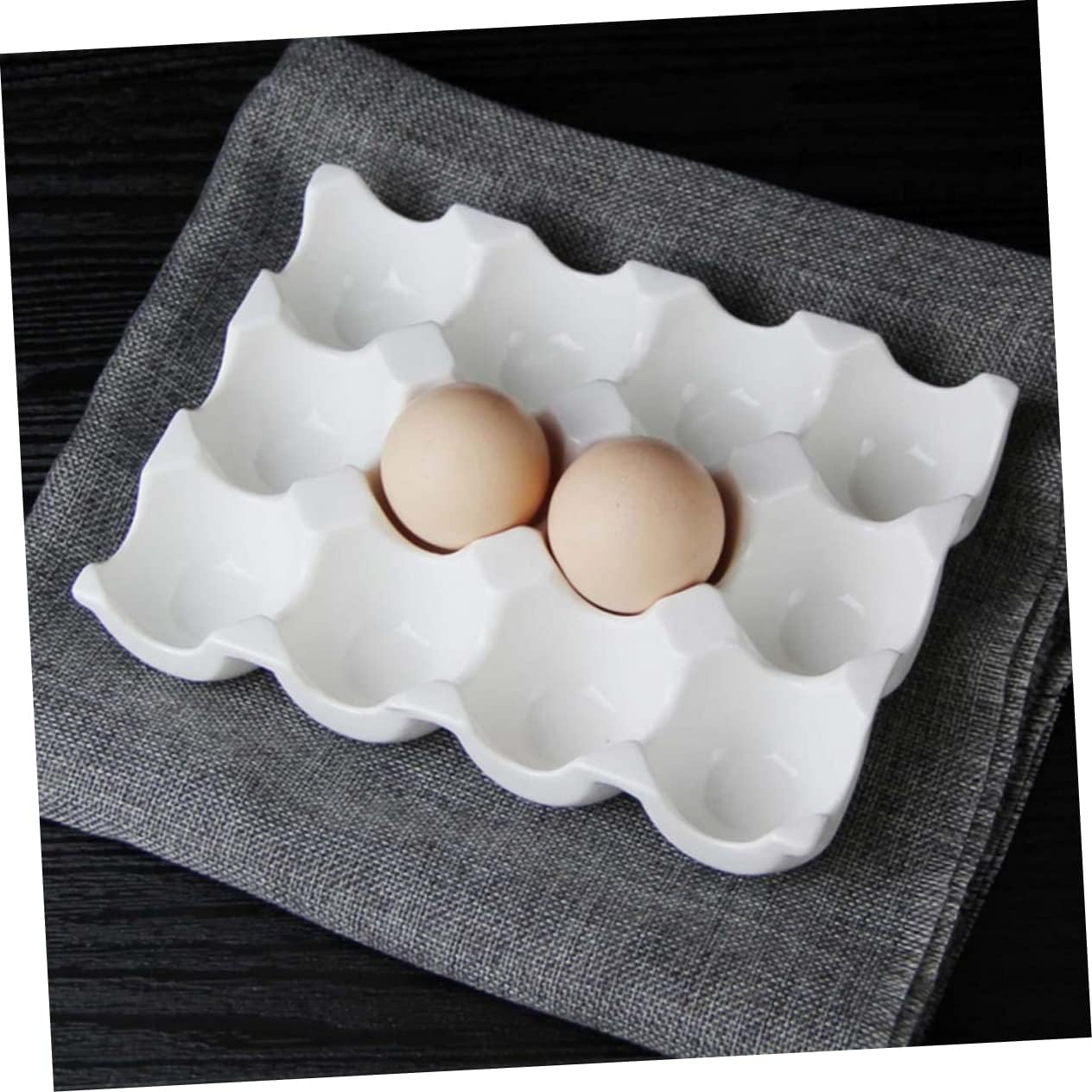 Homoyoyo 6grids Creative Ceramic Egg Tray Home Kitchen Storage Pure White High-temperature Porcelain Egg Holder Safe and Easy to Clean Storage Container