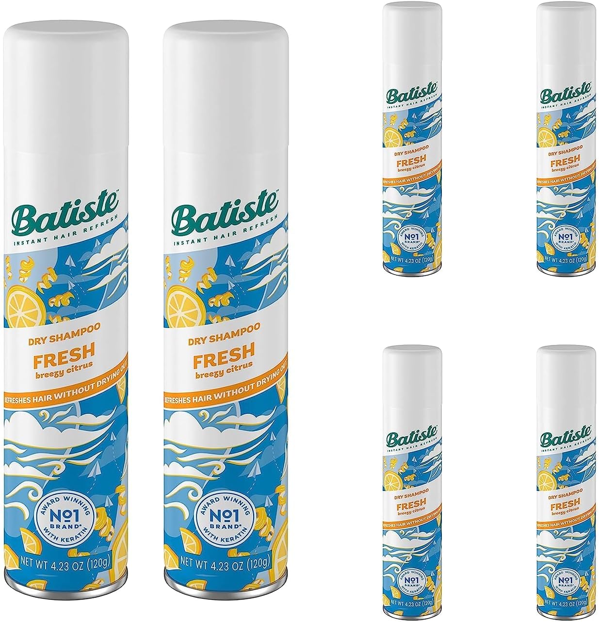 Dry Shampoo Fresh, Breezy Citrus Scent, Refreshes Hair Without Drying, 4.23 oz (Pack of 6)