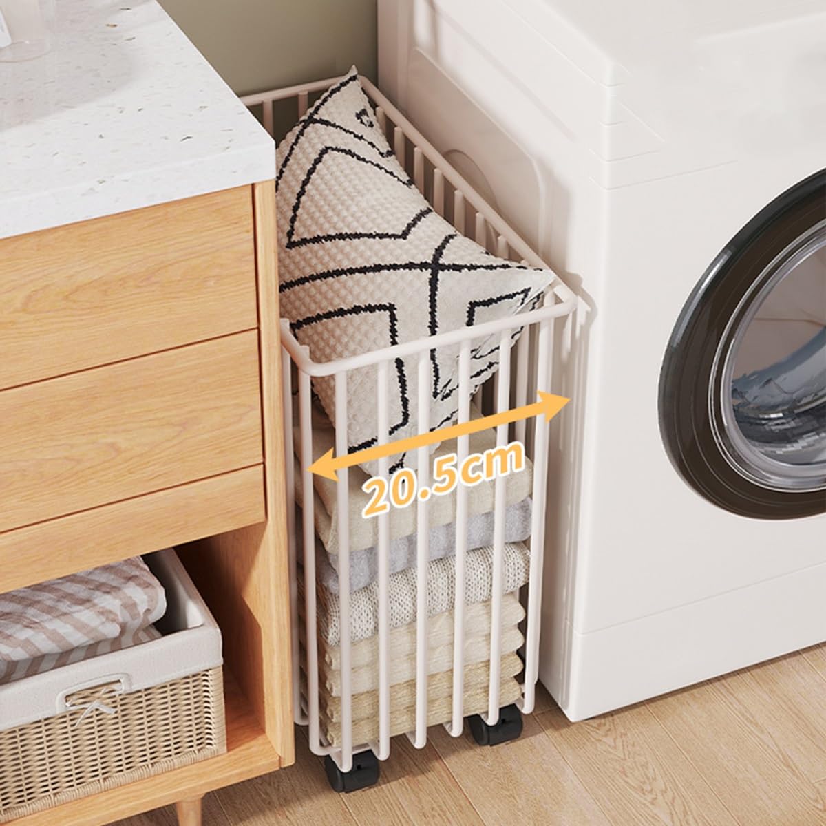 GIZNXBA Cesto Portabiancheria Slim, Cestino Biancheria Sporca con Struttura in Filo Metallico Resistente, Cesto da Bucato Rotolante per Camera da Letto, Bagno, Lavanderia, Soggiorno(/Black)