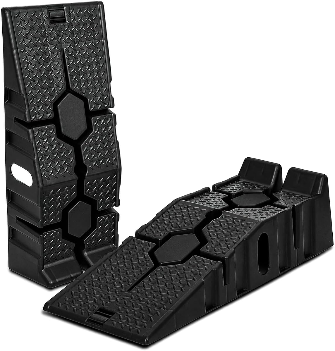 Magshion Car Ramps Set of 2, Auto Repair Lift Ramps with Anti Slip Grooves for Garage Workshop, Stackable Vehicle Ramps, 5000 lbs Capacity, Black, Plastic