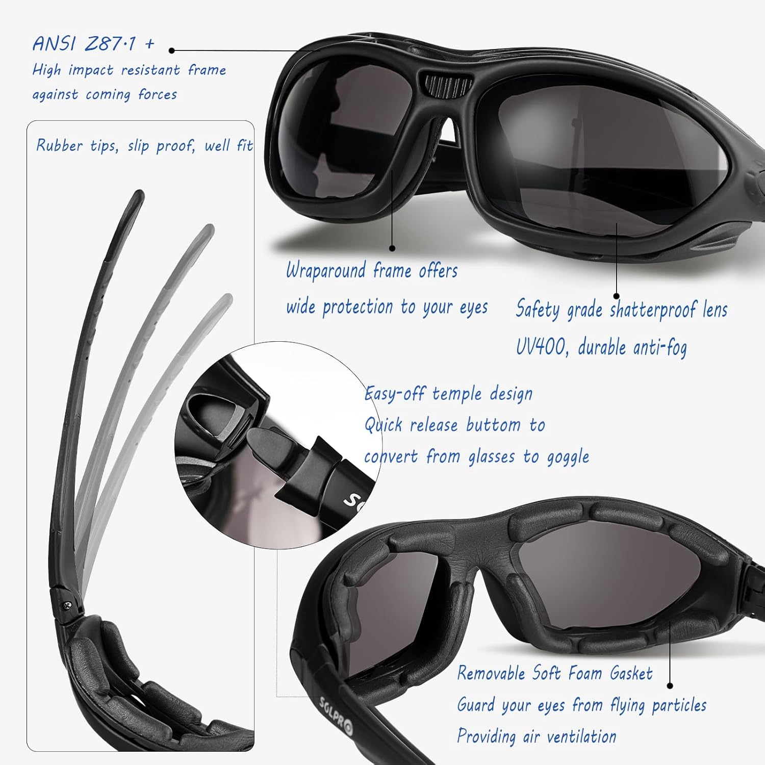 Anti-Fog Safety Motorcycle Riding Sunglasses Foam padded Goggle, Dustproof, Windproof, Hunting, Hiking, Golfing - Image 4