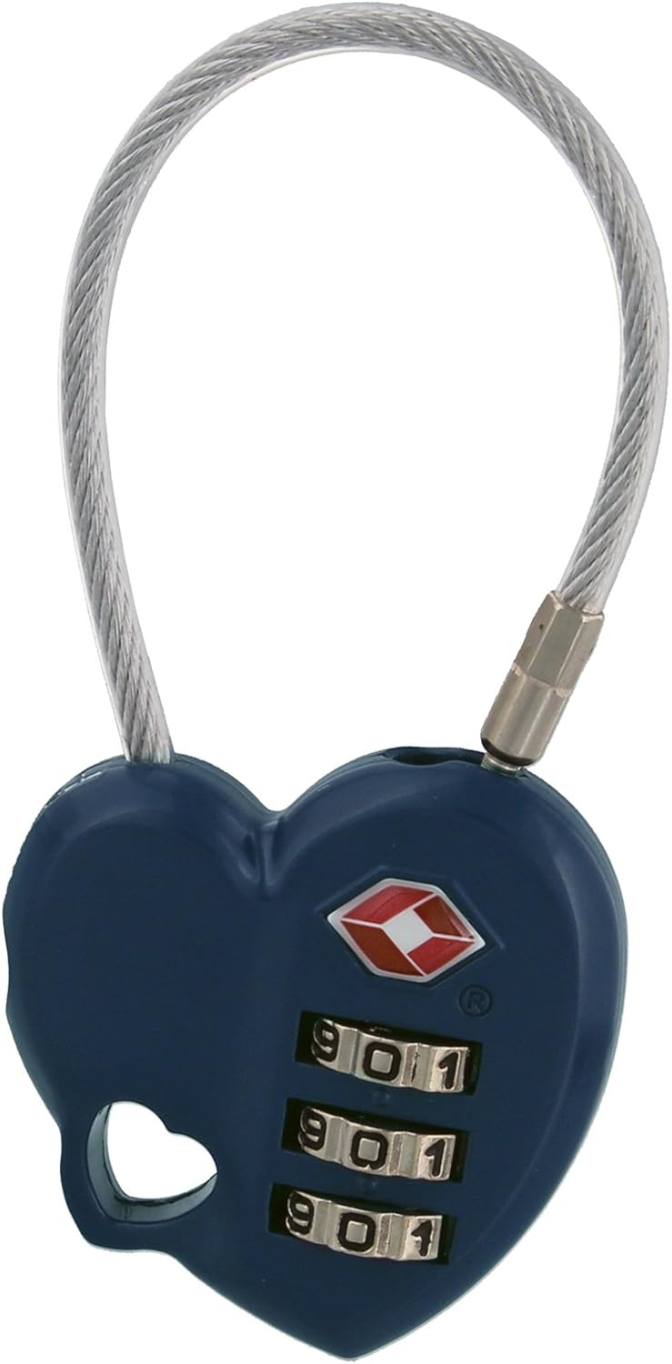 MoDA Travel Accessories- 3 Dial TSA Recognized Resettable Combination Luggage Travel Lock - MT-4026US - Heart Shaped Long Wire