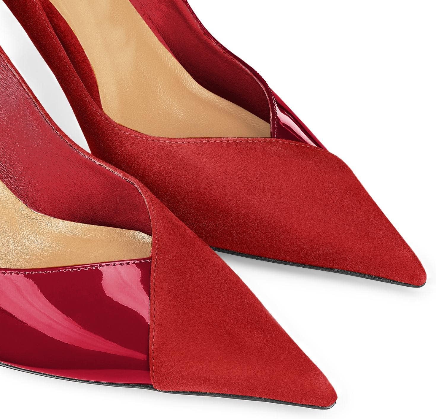 Coutgo Womens Pointed Toe High Heels Pumps Patent Suede Stiletto Heel Slip on Office Party Wedding Dress Shoes - Image 4