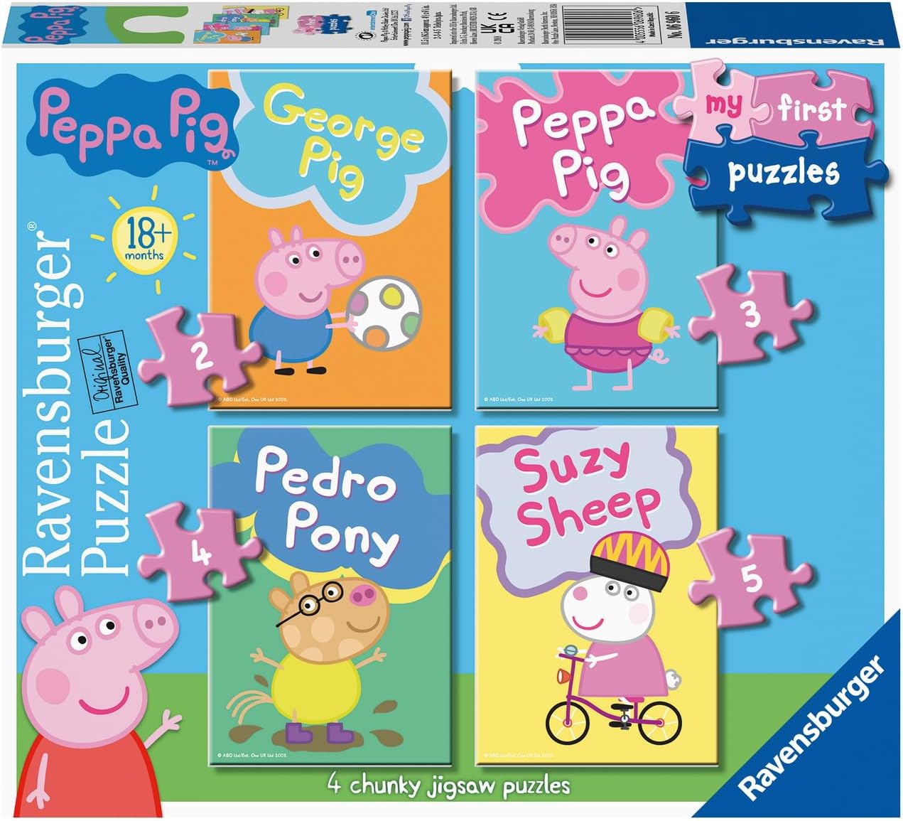 Ravensburger Peppa Pig My First Puzzles Set – 4 Chunky Jigsaw Puzzles (2, 3, 4 & 5 Pieces) | 16.5×11.5 cm Scenes of Peppa, George, Pedro & Suzy – Perfect Toddler Starter Gift | 06960-6