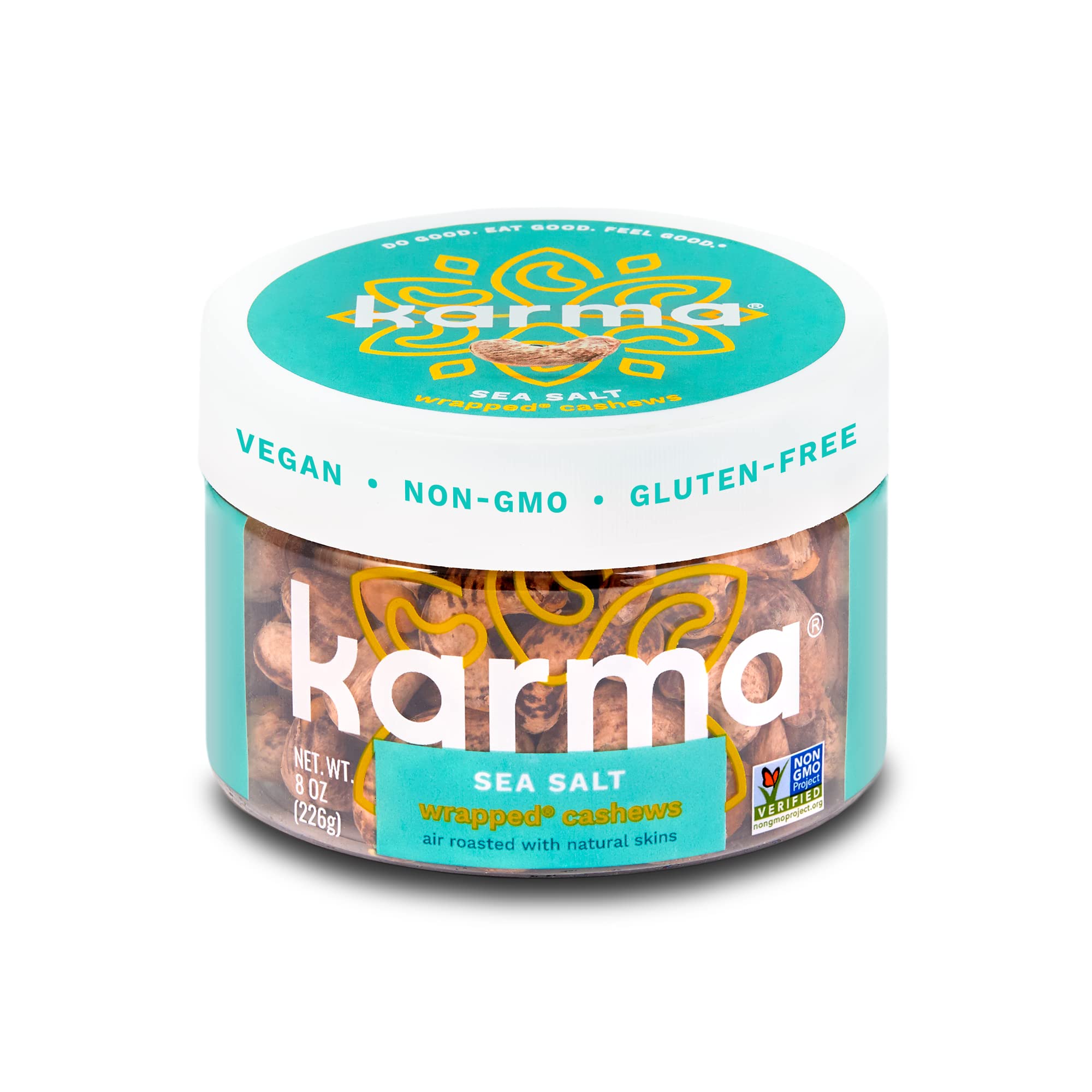 Sea Salt Cashews with Skin by Karma Nuts, Whole, Roasted, Vegan, Gluten Free, Low Net Carb, Natural, Everyday Nut Snack, 8oz Jar (Pack of 1)