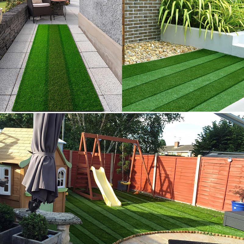 Striped Artificial Grass Turf Indoor Outdoor Rug 6FTX57FT, Fake Grass Runner Attractive Appearance with Drainage Holes, Custom Size for Yard, Sports Area, Schools, Parks, etc