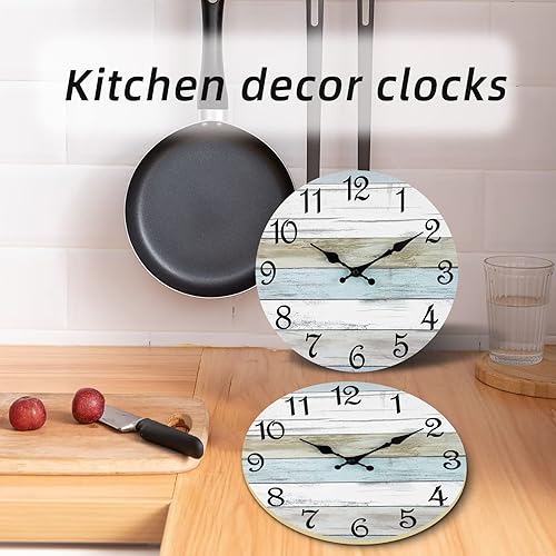 Miniatura 8 de CHYLIN Reloj de pared Reloj de pared costero silencioso sin tictac de 16 pulgadas, funciona con pilas, reloj rústico de madera decorativo para sala