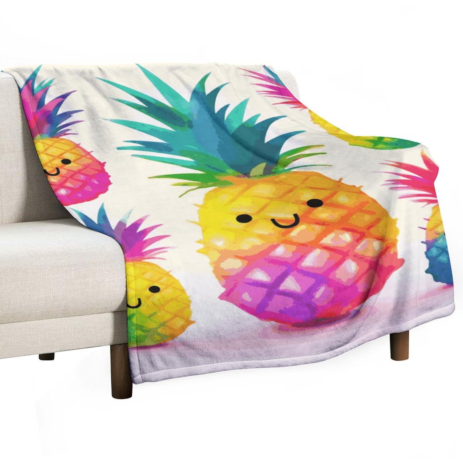 Plaid ananas arc-en-ciel en flanelle légère pour cocooning salon